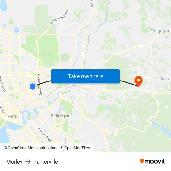 Morley to Parkerville map