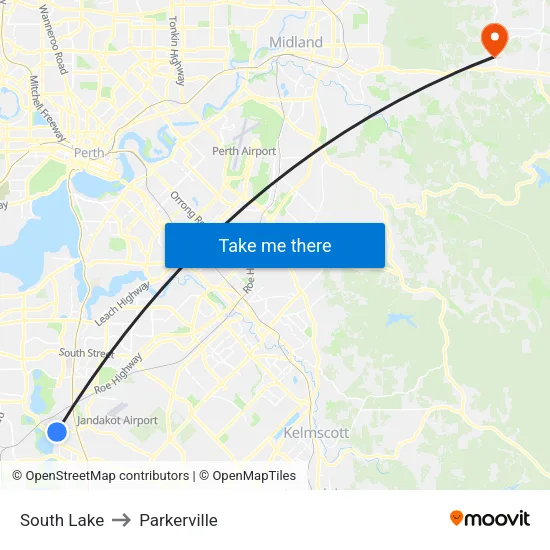 South Lake to Parkerville map