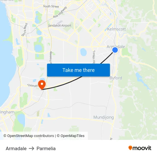 Armadale to Parmelia map