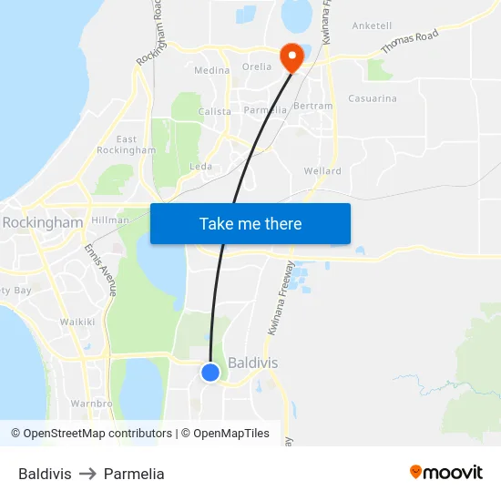 Baldivis to Parmelia map