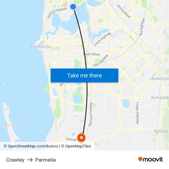 Crawley to Parmelia map