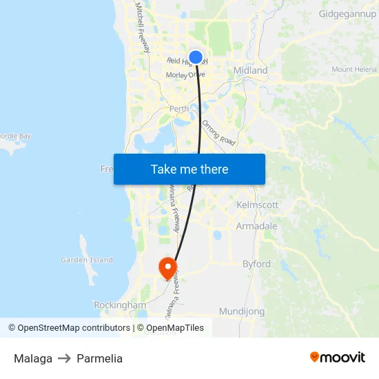 Malaga to Parmelia map