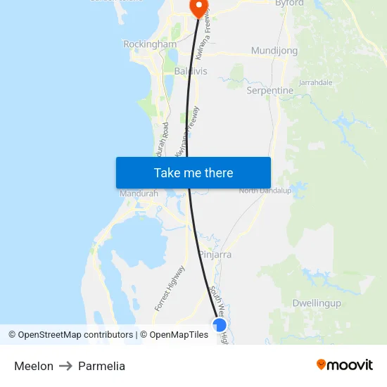 Meelon to Parmelia map