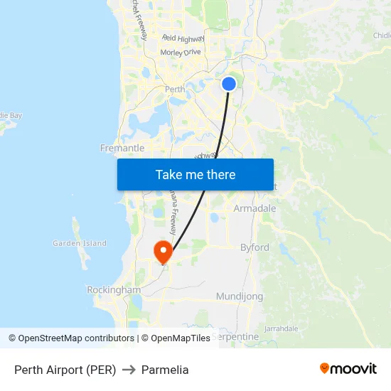 Perth Airport (PER) to Parmelia map