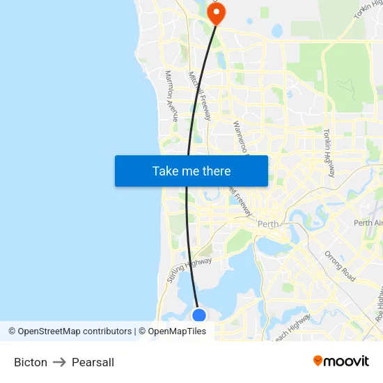 Bicton to Pearsall map