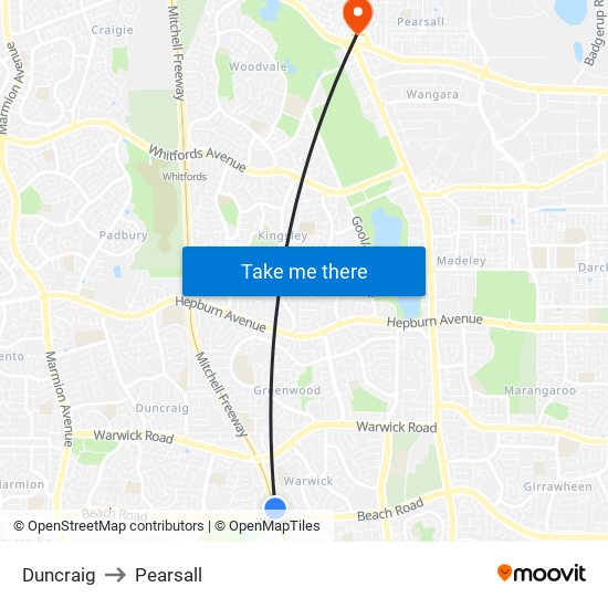 Duncraig to Pearsall map