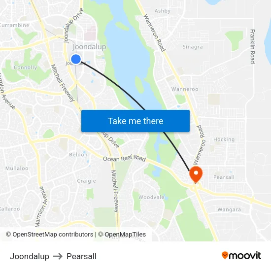 Joondalup to Pearsall map