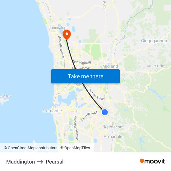 Maddington to Pearsall map