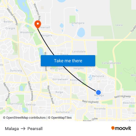 Malaga to Pearsall map