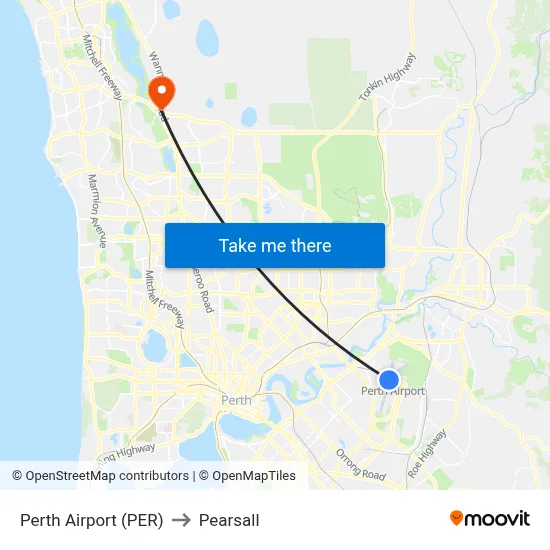 Perth Airport (PER) to Pearsall map