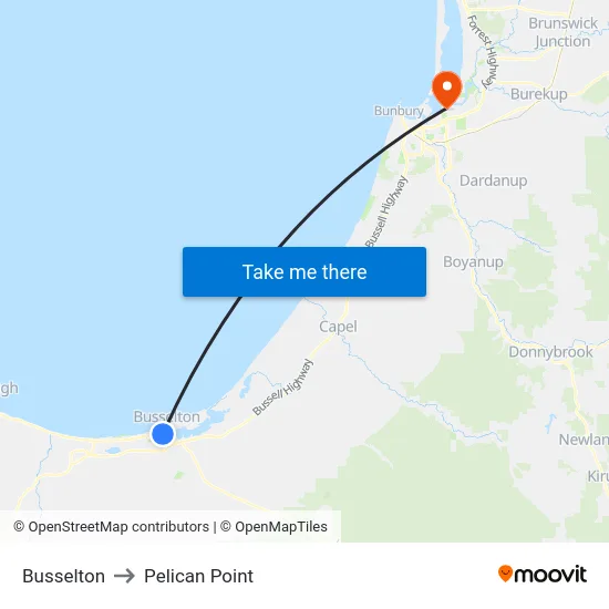 Busselton to Pelican Point map