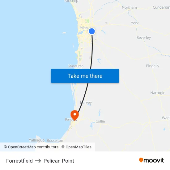 Forrestfield to Pelican Point map