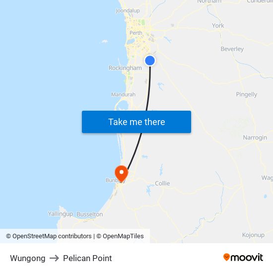Wungong to Pelican Point map