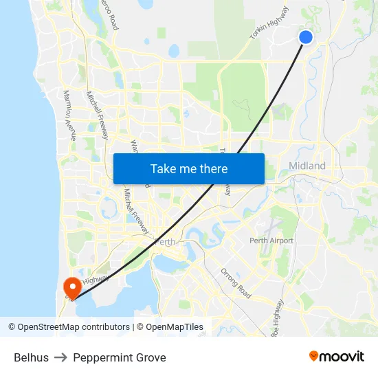 Belhus to Peppermint Grove map