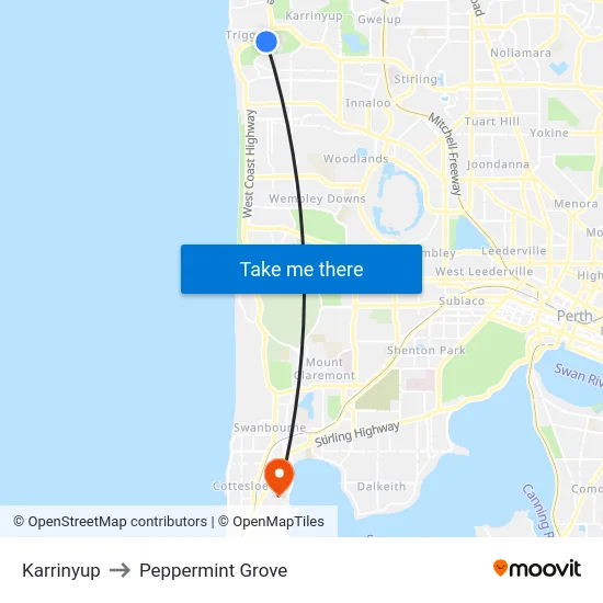 Karrinyup to Peppermint Grove map