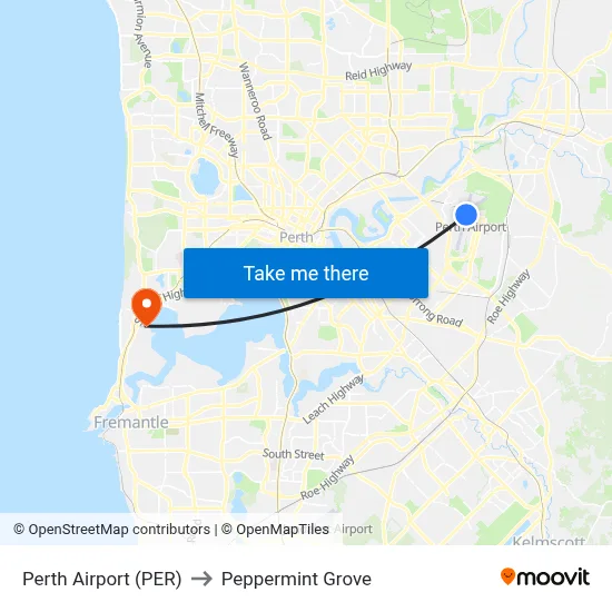 Perth Airport (PER) to Peppermint Grove map