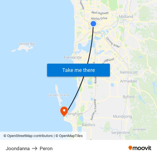 Joondanna to Peron map