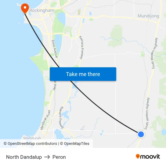 North Dandalup to Peron map