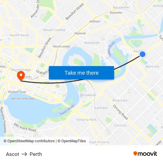 Ascot to Perth map