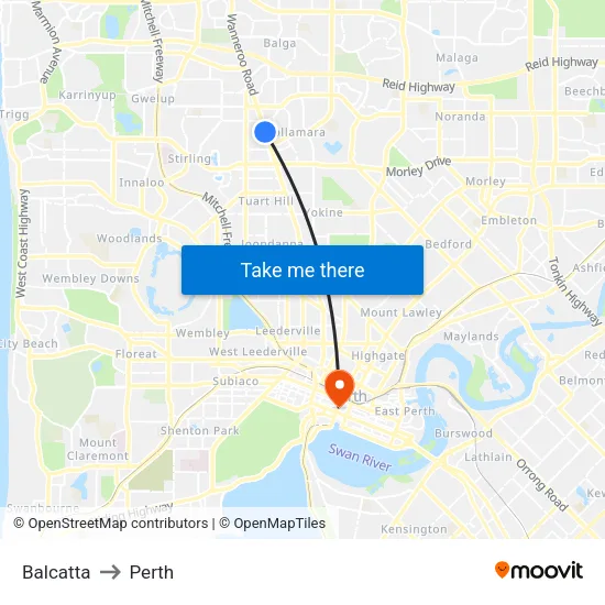 Balcatta to Perth map