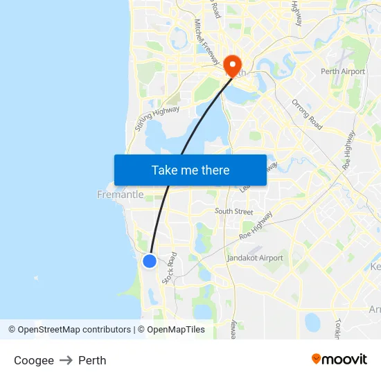 Coogee to Perth map
