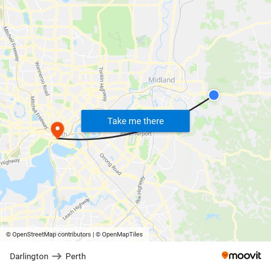 Darlington to Perth map