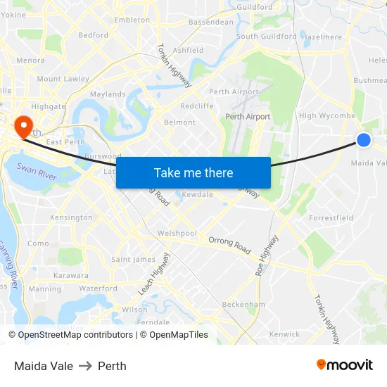 Maida Vale to Perth map
