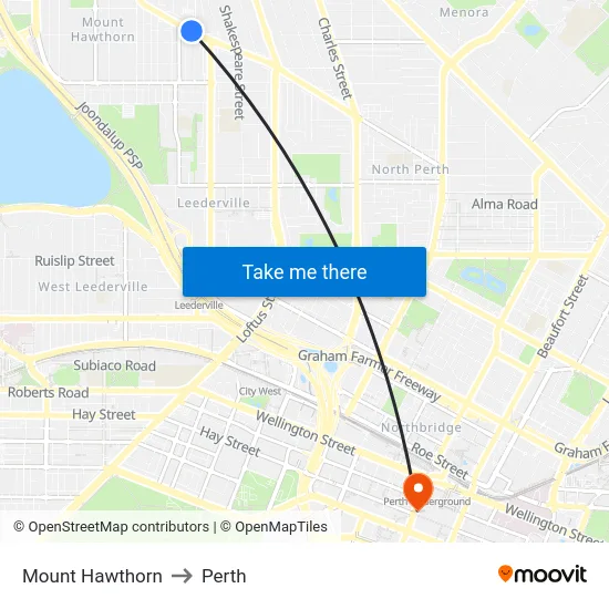 Mount Hawthorn to Perth map