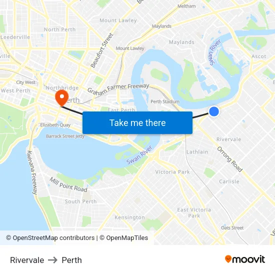 Rivervale to Perth map