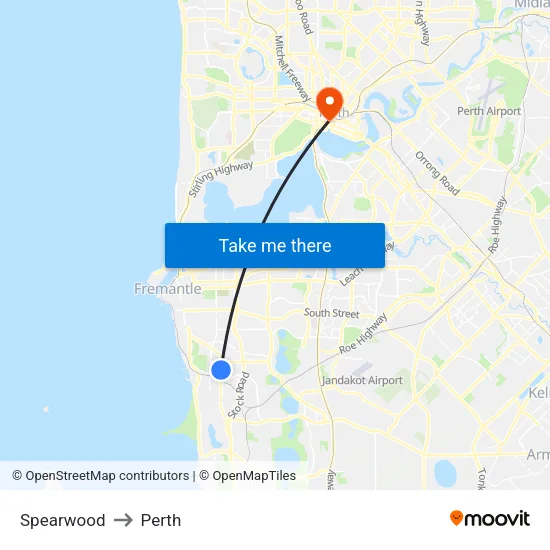 Spearwood to Perth map