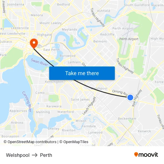 Welshpool to Perth map