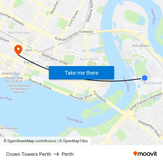 Crown Towers Perth to Perth map