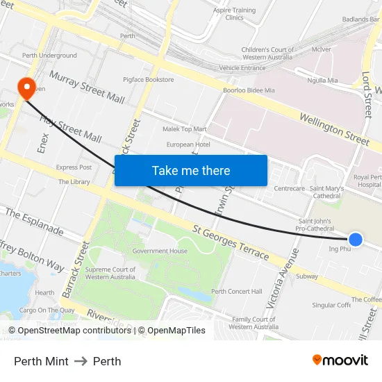 Perth Mint to Perth map
