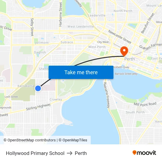Hollywood Primary School to Perth map