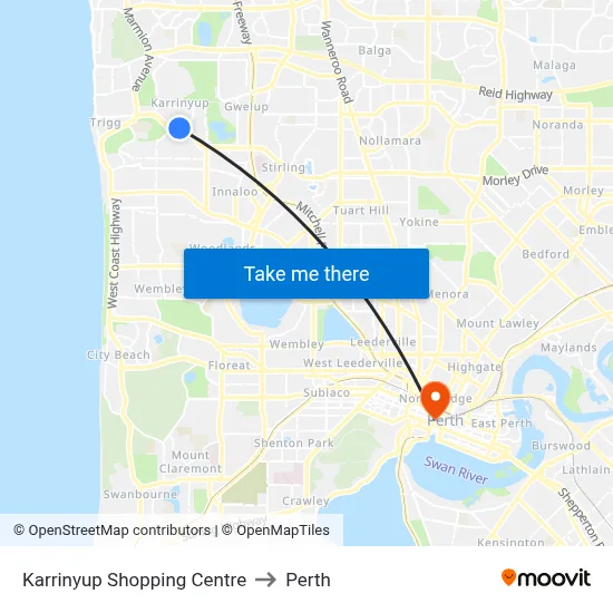 Karrinyup Shopping Centre to Perth map