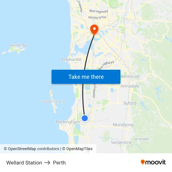 Wellard Station to Perth map