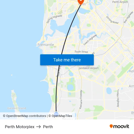 Perth Motorplex to Perth map