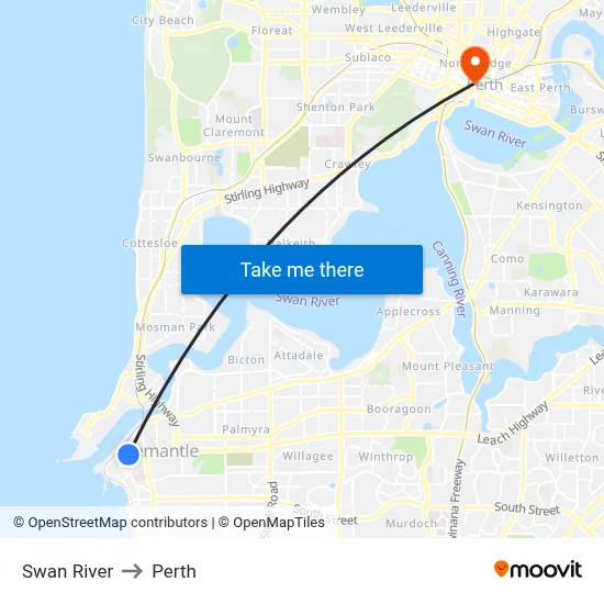 Swan River to Perth map