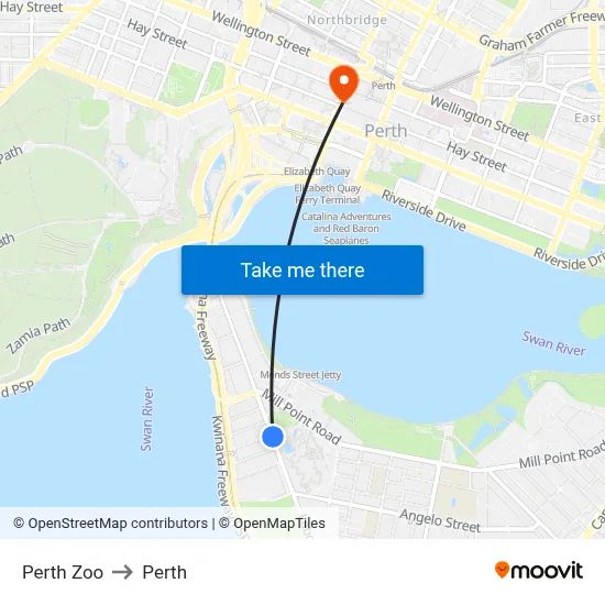 Perth Zoo to Perth map