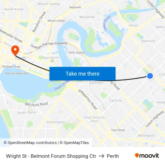 Wright St - Belmont Forum Shopping Ctr to Perth map