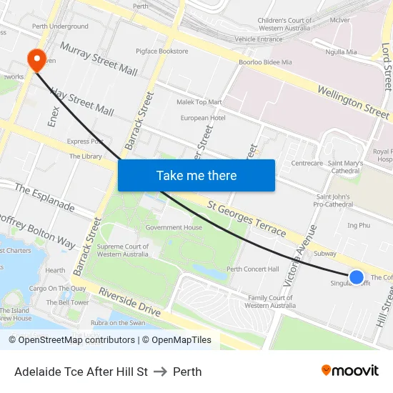 Adelaide Tce After Hill St to Perth map