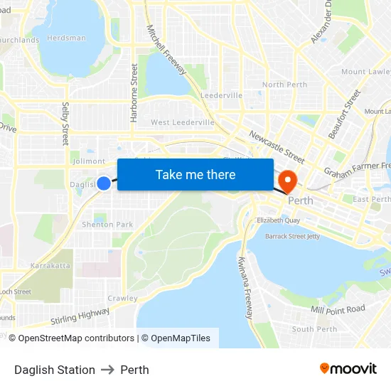 Daglish Station to Perth map