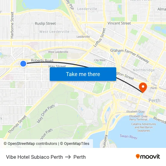 Vibe Hotel Subiaco Perth to Perth map