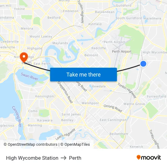 High Wycombe Station to Perth map