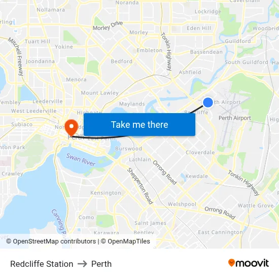 Redcliffe Station to Perth map