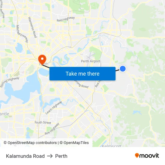 Kalamunda Road to Perth map