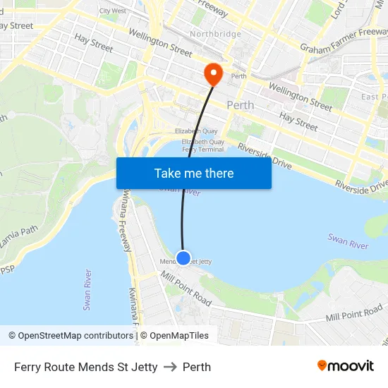 Ferry Route Mends St Jetty to Perth map