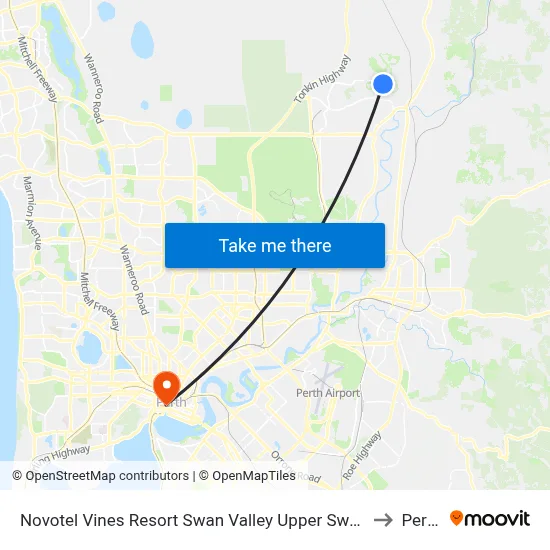 Novotel Vines Resort Swan Valley Upper Swan to Perth map