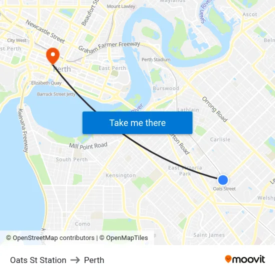 Oats St Station to Perth map