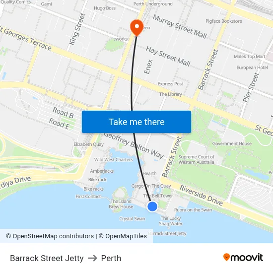 Barrack Street Jetty to Perth map
